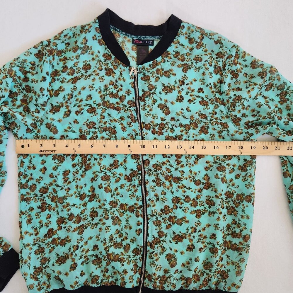 Ultra Flirt Floral Print Zip-Up Bomber Jacket Fairy Garden Feminine Summer Cute - Picture 5 of 6